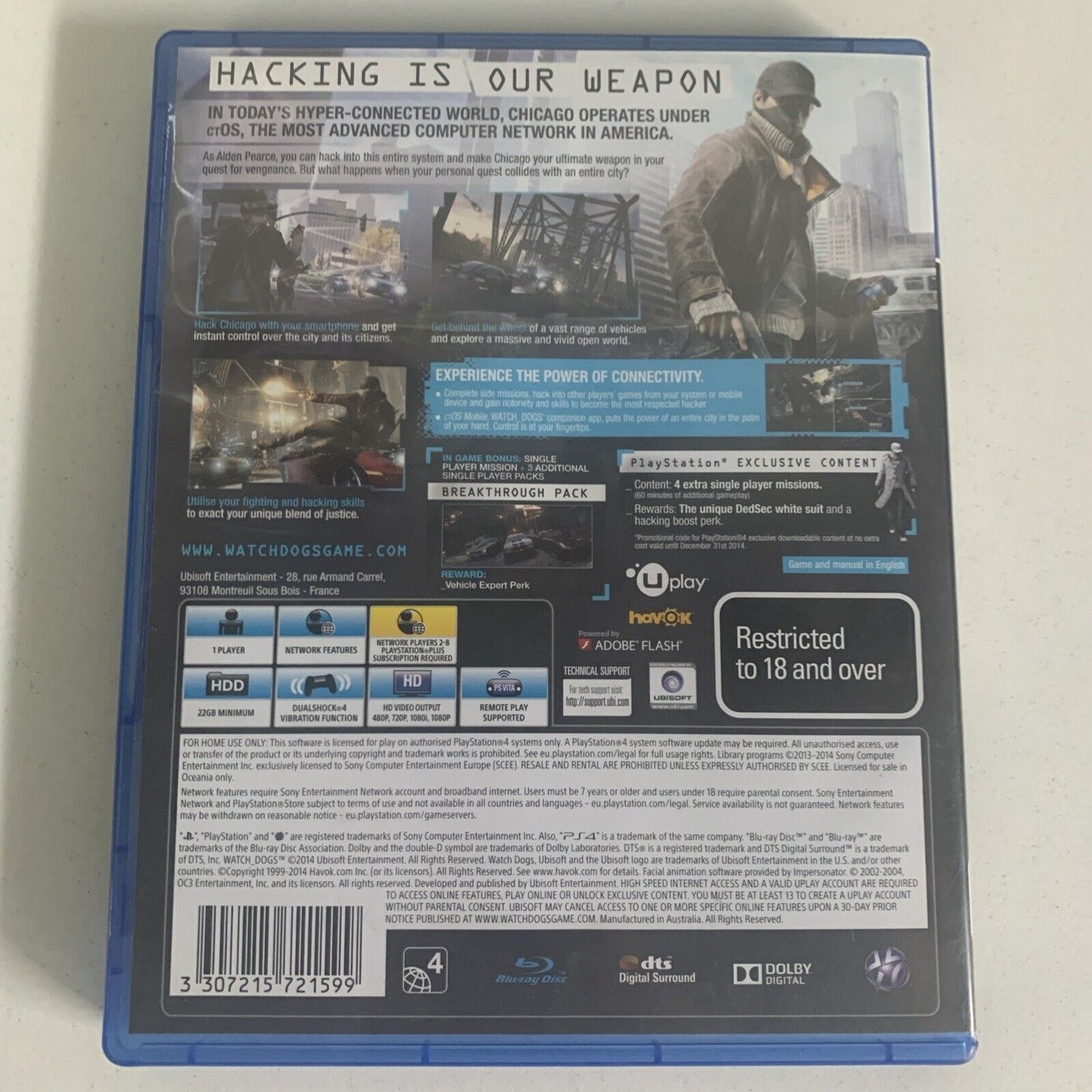 WATCH DOGS ANZ Special Edition Breakthrough Pack PlayStation 4 PS4 Game