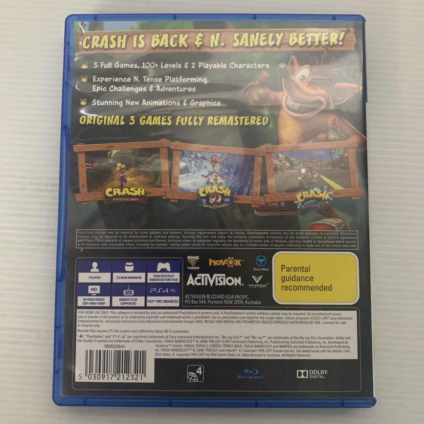 Crash Bandicoot N Sane Insane Trilogy PlayStation 4 PS4 Game