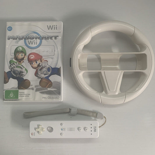 Mario Kart Wii Game w' Manual + Genuine Wii Remote + Wheel