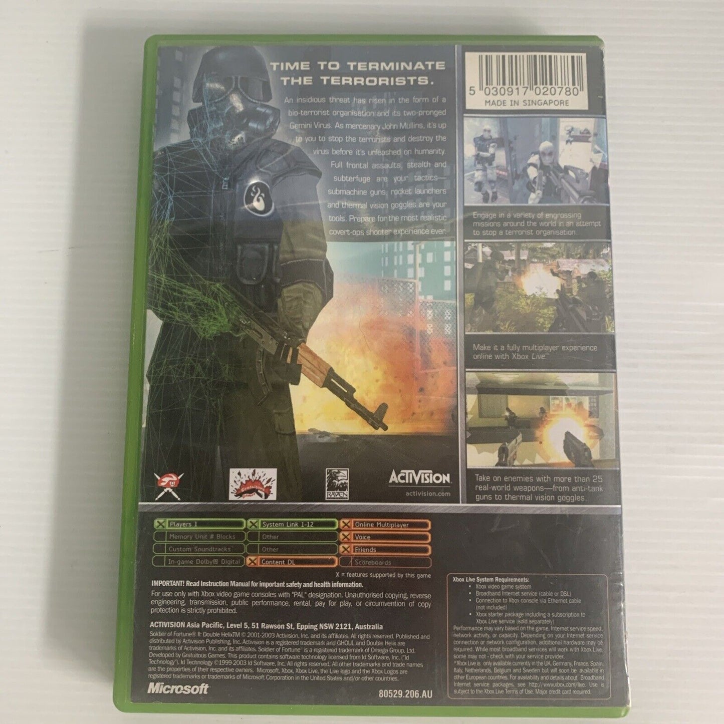 Soldier of Fortune Double Helix II Xbox Original Game