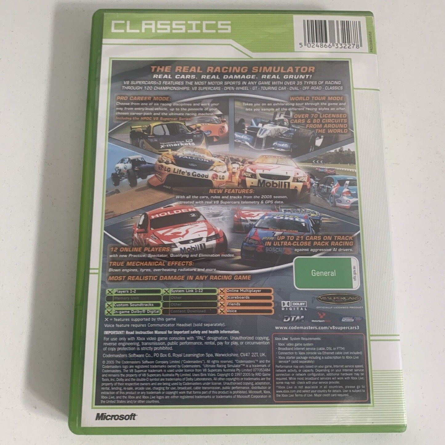 V8 Supercars Australia 3 Xbox Original Game