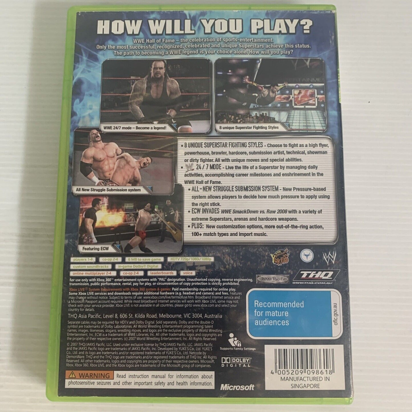 WWE Smackdown VS RAW 2008 Xbox 360 Game