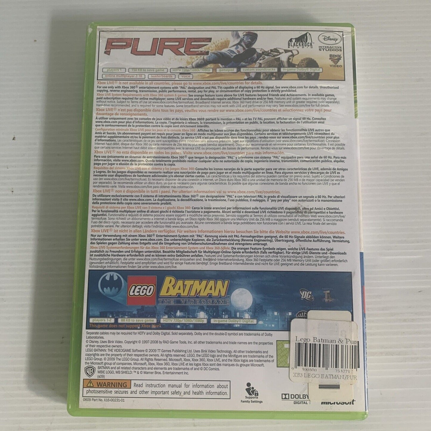 LEGO Batman The Video Game + Pure Xbox 360 PAL 2 Game Bundle Pack